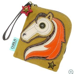 Chala Zip Around Brown Faux Leather & Canvas Horse Wallet